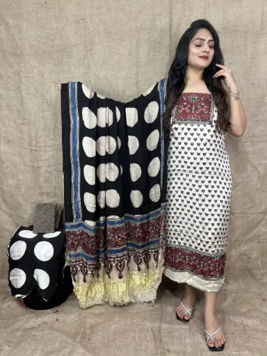 Hanblock printed natural 3 pic suit